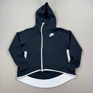Nike Sportswear Hoodie Jacket Women's Medium Black Full‎ Zip Hooded Asymetrical